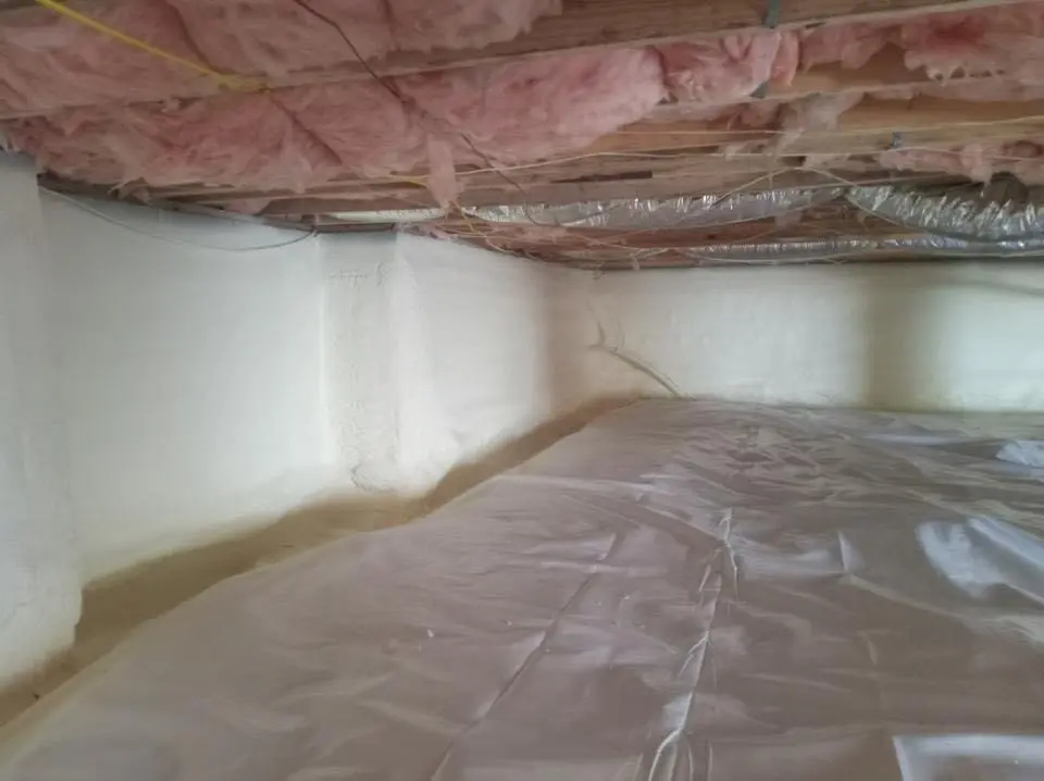 Crawl space encapsulation with closed-cell spray foam for Commercial Roof Restoration in Fort Polk South